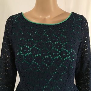 Lilly Pulitzer Dk Blue Lace Green Background Dress